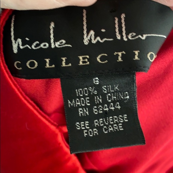 Nicole Miller red silk spaghetti strap v-neck cocktail dress - Picture 5 of 11